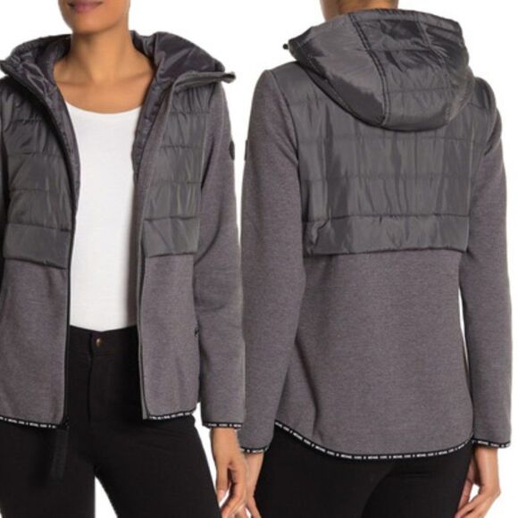 MICHAEL KORS Quilted Hooded Knit Zip Front Jacket  - Picture 15 of 15